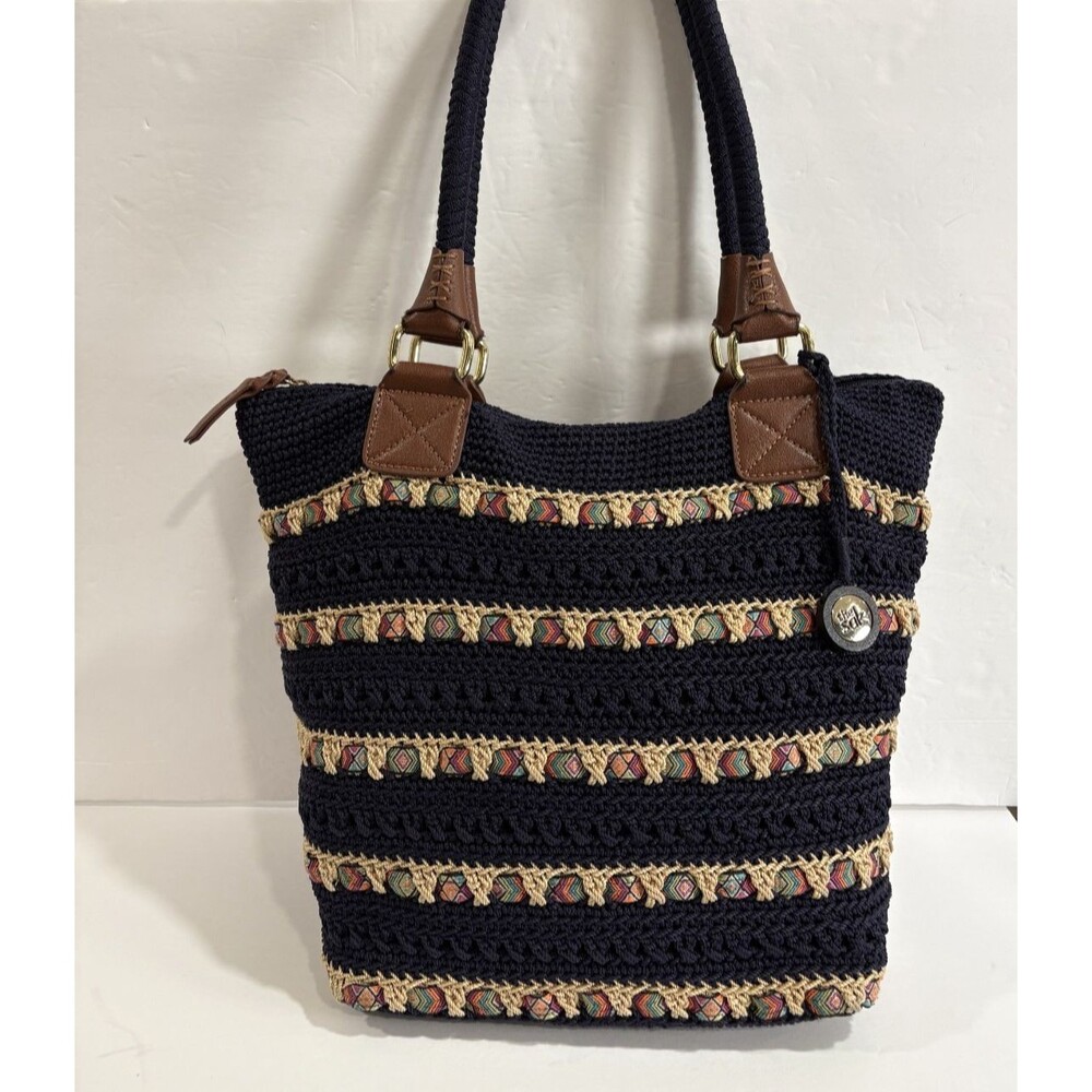 New The Sak Cambria Large Tote Crochet Bag Purse Navy Blue